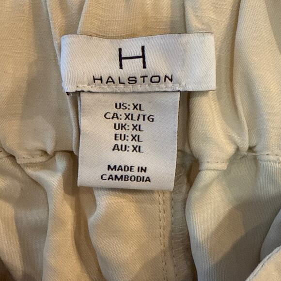 H Halston Ivory Wide Leg High Waisted Paper Bag Linen Blend Beachy Trousers XL - Picture 3 of 7